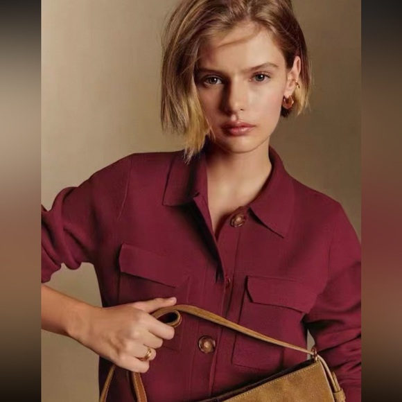 Sezane Women Betty Burgundy Wool Cardigan Jacket - Picture 6 of 6